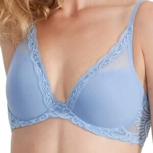 NWOT Natori 730023 Coastal Blue Feathers Contour Plunge Bra - Sz 34DDD